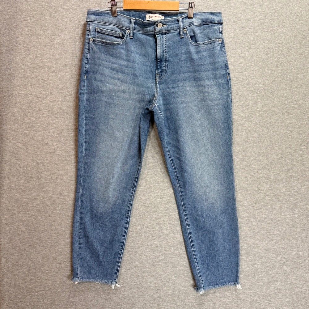 Lucky Brand Ava Crop Jeans Womens 16/33 Blue Medium Wash Raw Hem Stretch Denim